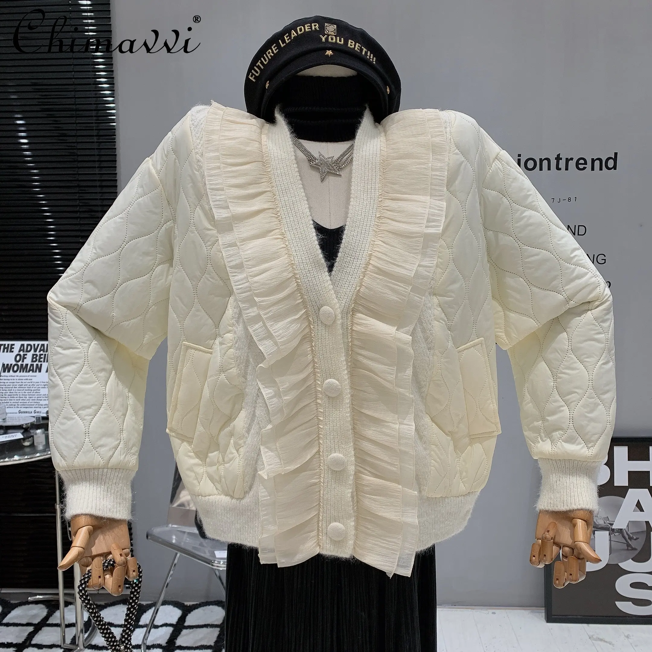 

Женское милое Модное Элегантное шикарное хлопковое пальто, новинка зимы 2022, Высококачественная свободная вязаная куртка в европейском сти...