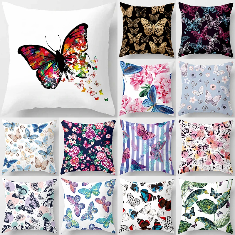 

Home Decor Floral Butterfly Pattern Decorative Pillowcase Polyester Throw Pillow Sofa Decorative Pillowcase funda de almohada