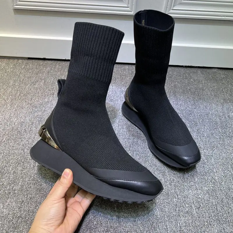 Spring 2023 New Women's Single Patchwork Sports Style Knitted Stretch Socks Ankle Muffin Platform Boots