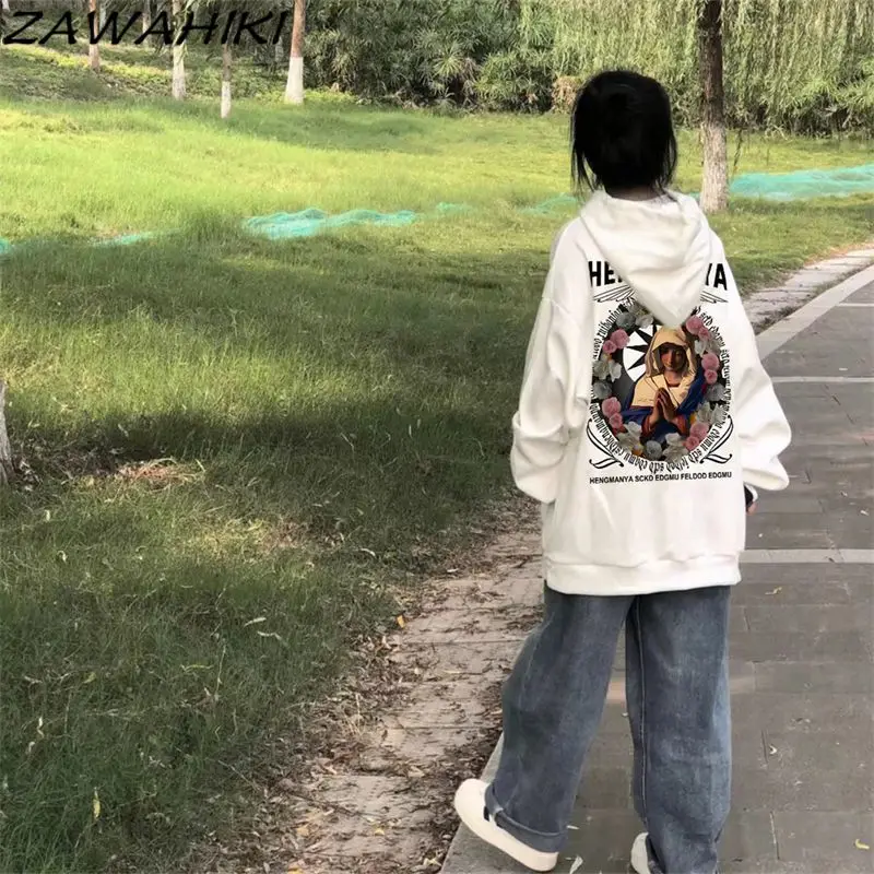 

Новинка Осень-зима, шикарный дизайн, свободные толстовки с длинным рукавом, женские свитшоты оверсайз с надписью и мультипликационным графическим принтом