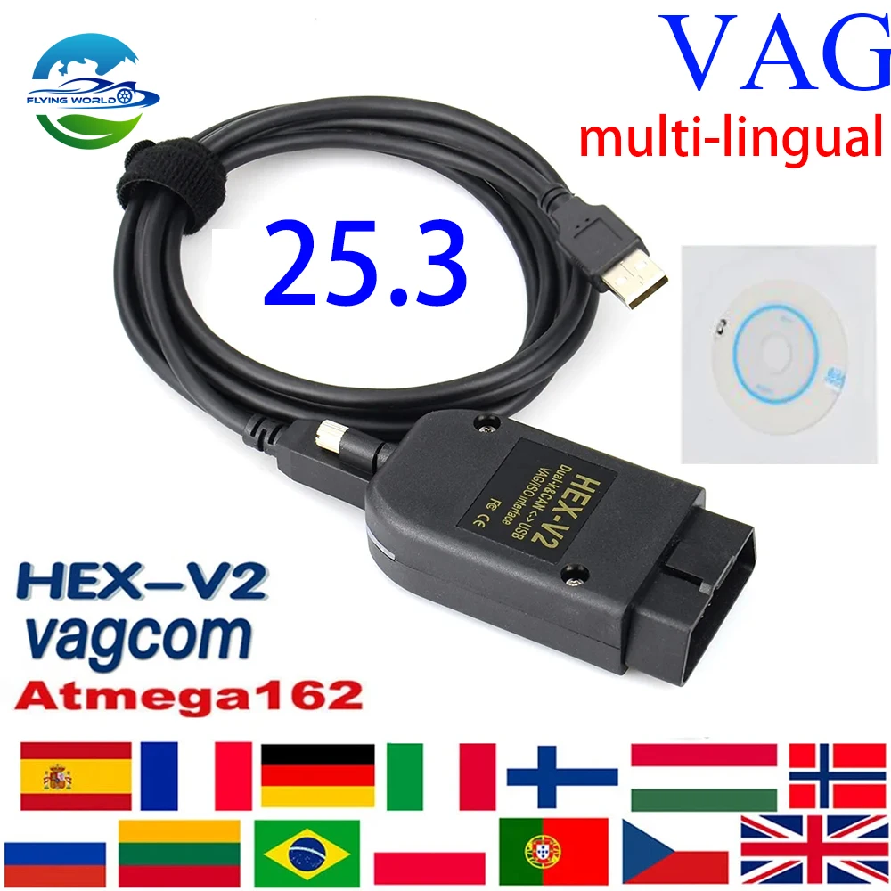 

Сканер V25.3 VAG Инструмент VAG VAG KKL VCDS Кабель OBD2 Диагностический кабель Многоязычный сканер OBD2 HEX V2 VAGCOM