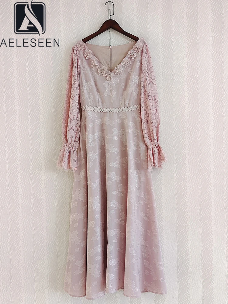

Женское платье с длинным рукавом AELESEEN, дизайнерское осеннее платье с v-образным вырезом и объемной аппликацией, элегантное вечерние платье с цветочным принтом