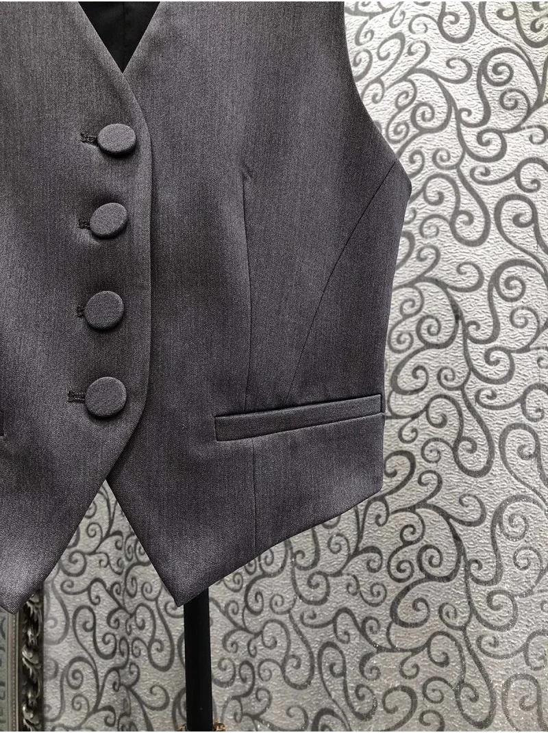 Женский жилет с V-образным вырезом Серый Повседневный в стиле пэчворк Осень-зима