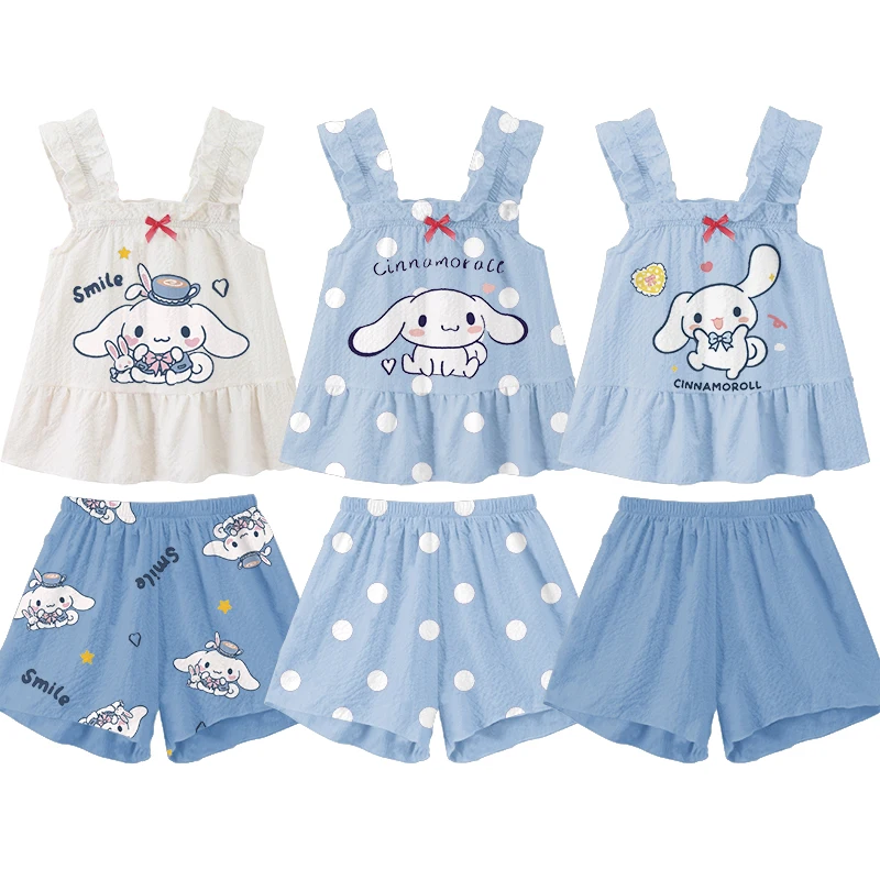 

Kawaii Anime Sanrio Cinnamoroll My Melody Kuromi Summer Girls Suspenders Shorts Pajamas Cartoon Cute Cotton Vest Homewear