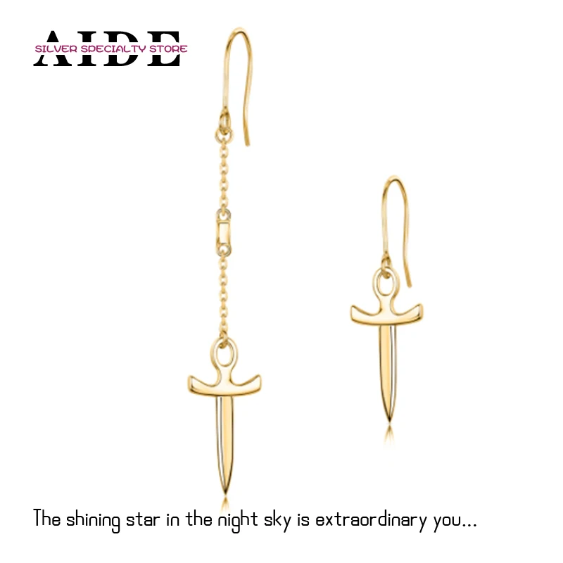 

AIDE New 925 Sterling Silver Fringe Chain Small Dagger Stud Earrings For Women Piercing Drop Earring Jewelry Gift Brincos Aretes