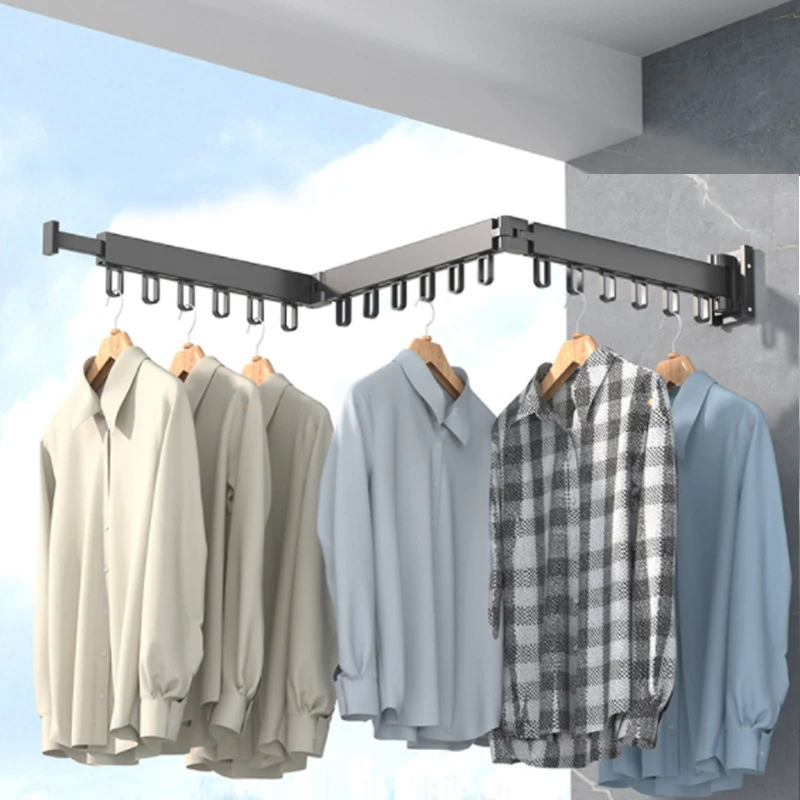 

Folding Clothes Hanger Wall Mount Retractable Cloth Drying Rack Indoor & Outdoor Aluminum Home Laundry Clothesline New