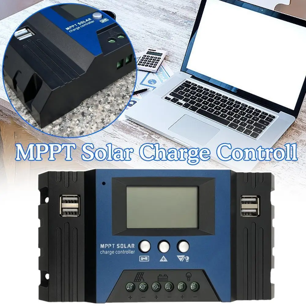 100A/60A/50A/40A/30A 12V/24V Auto Solar Charge Controller USB Controllers Output Dual MPPT LCD Solar Regulator Panel PV Y7D6