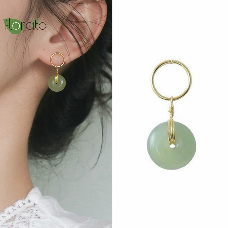 

925 Sterling Silver Needle Hetian Jade Pendant Hoop Earrings for Women Chinese Style Stud Earrings High Luxury Jewelry Gifts