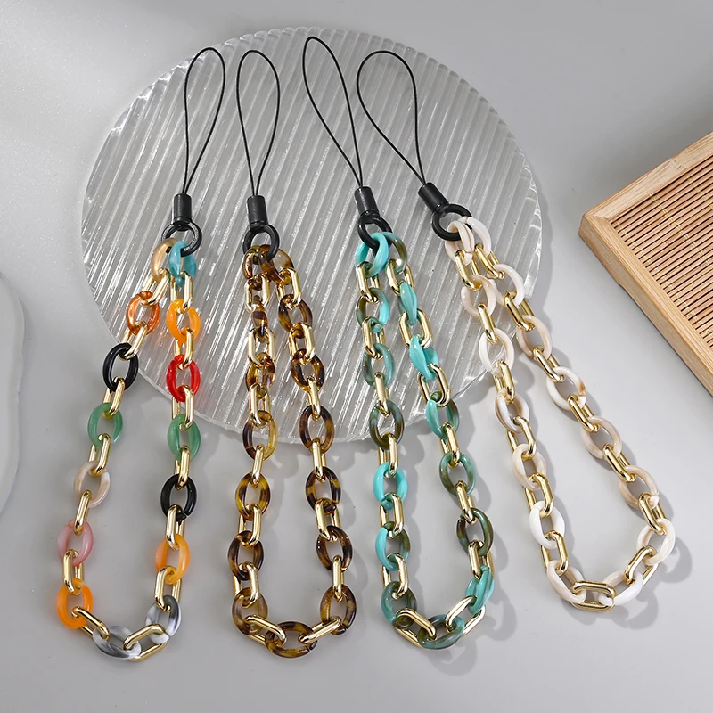 Classic Simple Phone Chain Acrylic Metal Oval Beaded Mobile Telephone Lanyard For Anti-Drop Men Women Cellphone Strap Jewelry