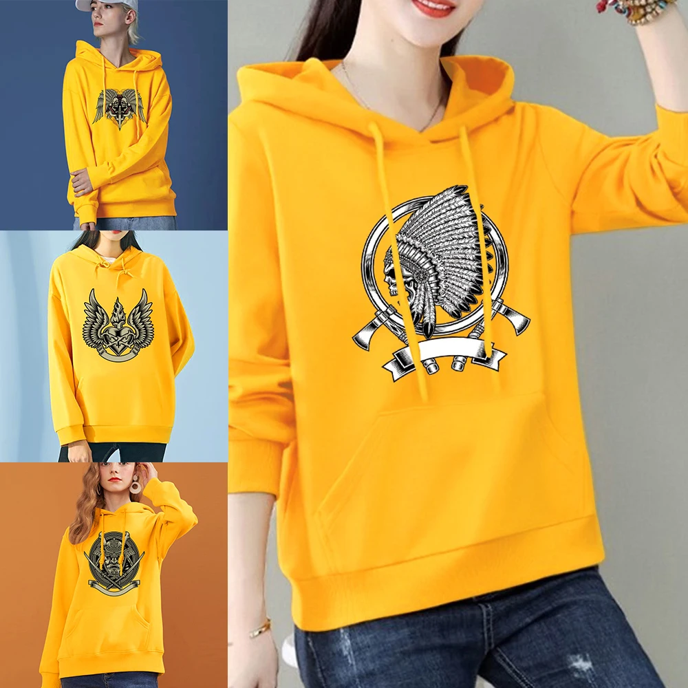 

Ms. Sweatshirt Top Long Sleeve Women's Fashion Tracksuit Harajuku Clothes Hoodies Sweatshirts Skull Print Clothing Pullovers