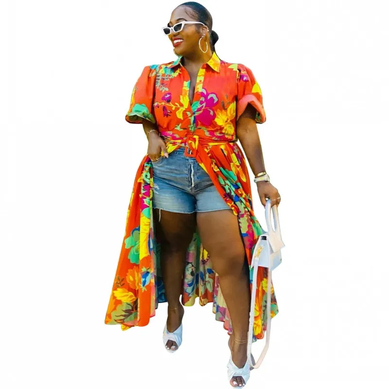 

African Dress Jacket Clothes For Women Half Sleeve Robes Africa Clothing 2022 Summer Floral Print Streetwear African Ropa Mujer