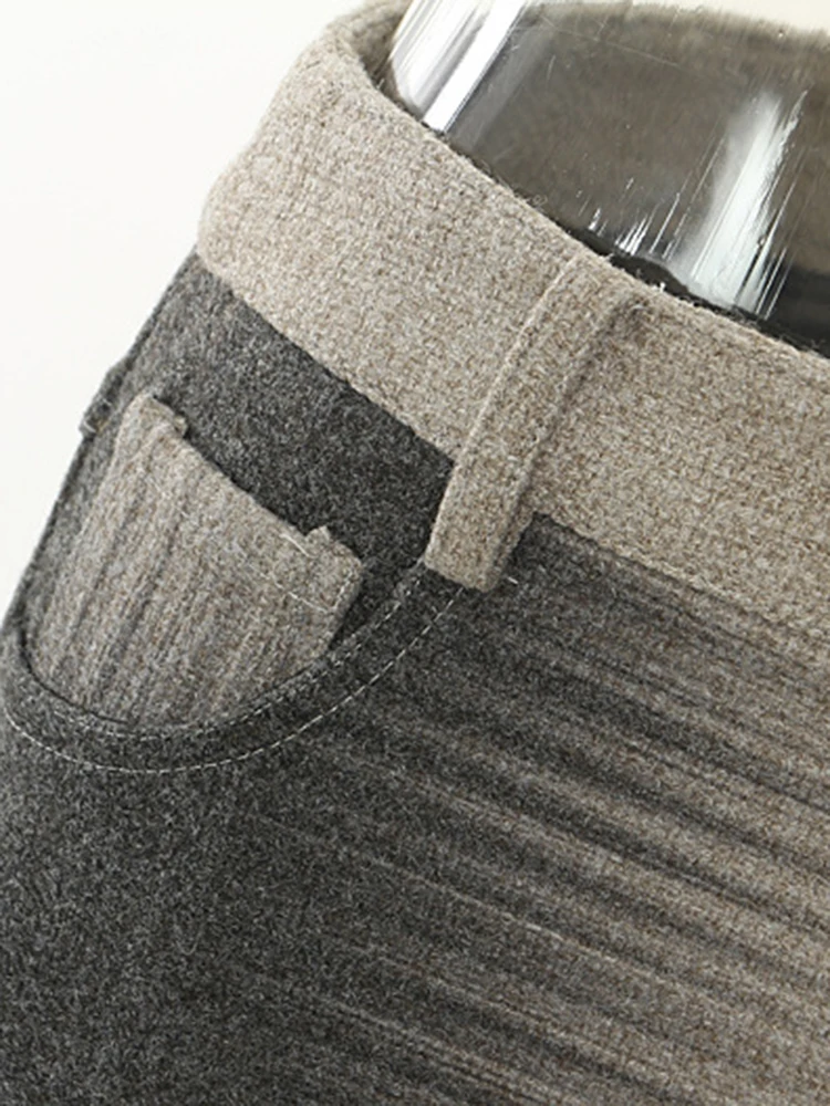Женская шерстяная юбка-годе [EAM] серая элегантная с высокой талией и карманами