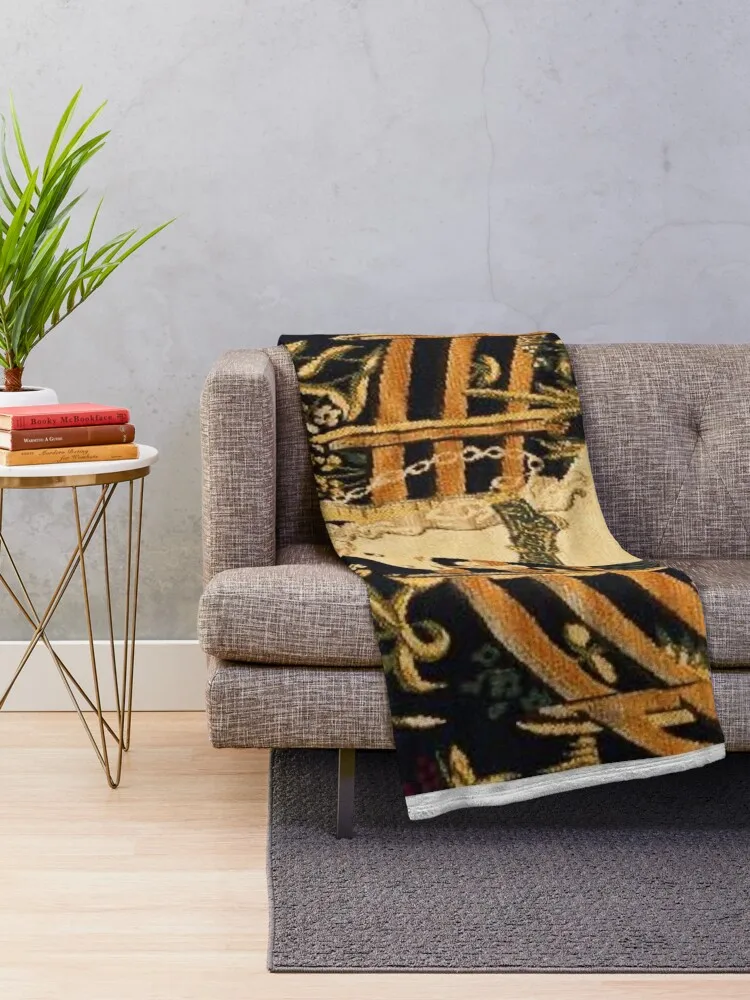 Единорог в клетке на средневековом гобелене Плед теплое зиму Декоративные