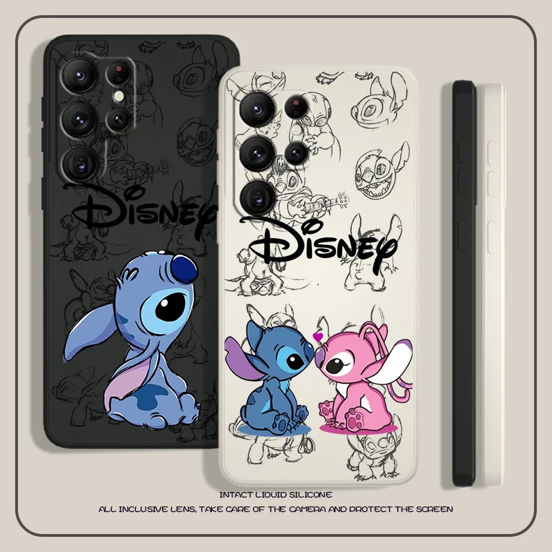 

Disney Cute Lilo Baby Stitch For Samsung S23 S22 S21 Ultra S20 FE S10 S9 Plus Lite 5G Liquid Rope Phone Case Cover