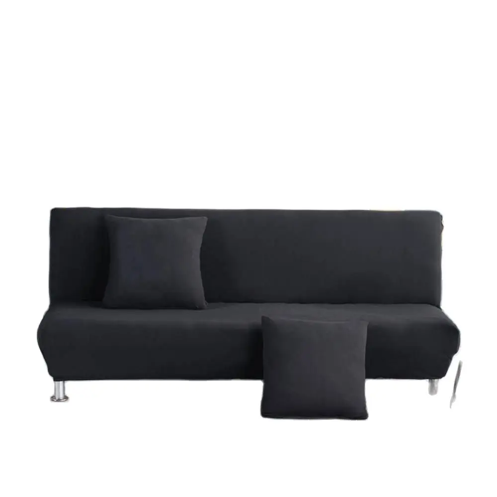 

Luxurious Solid Black Print Stretch Elastic No Armrest Sofa Cover Armless Slip Cover Polyester/Spandex Parlour Living Room