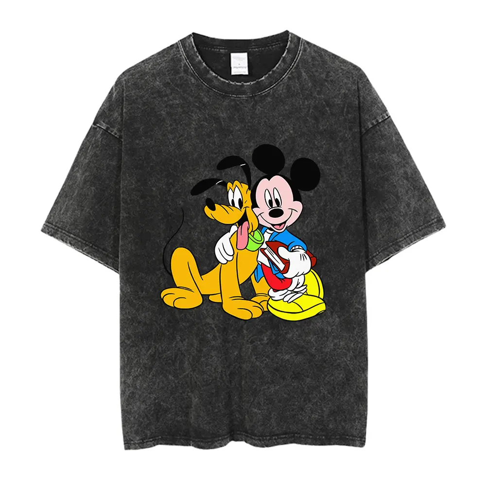 

mickey mouse T Shirt Men Hip Hop Vintage Washed Oversized Anime T Shirts for Women Streetwear Tees 100% Cotton T-shirt