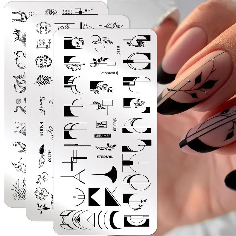 

Snake Leopard Nail Art Stamping Plates Geometric Lines Leaves Flowers Nail Design Image Printing Plates Stencil Stamping Tools