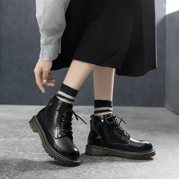 Ankle Boots 2023 Martins Boots Platforms Shoes Winter for Dr Boots Genuine Leather Cowboy Female Motorcycle Chunky Heels 1