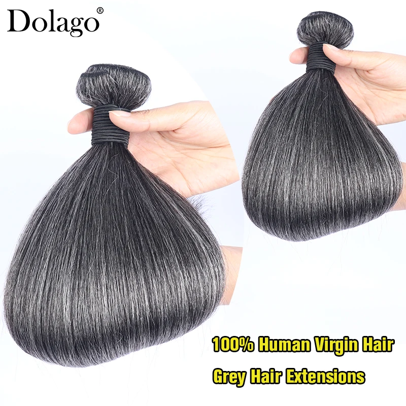 Light Yaki Straight Hair Extensions Salt And Pepper Hair Silver Grey Hair Movement Brazilian Hair Weave Bundles White Human Hair