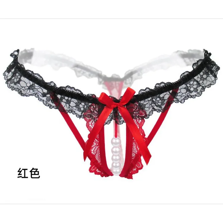 

Женское сексуальное нижнее белье размера плюс, кружевные трусики с бантом и бисером, соблазнительные Т-образные трусики с вырезом на спине, ...