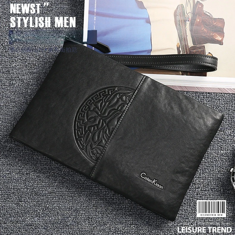 Business Men's Clutch Bag 100% Genuine Leather Woven Luxury Brand Envelope Bag Multi-Function Large Capacity A4 Paper