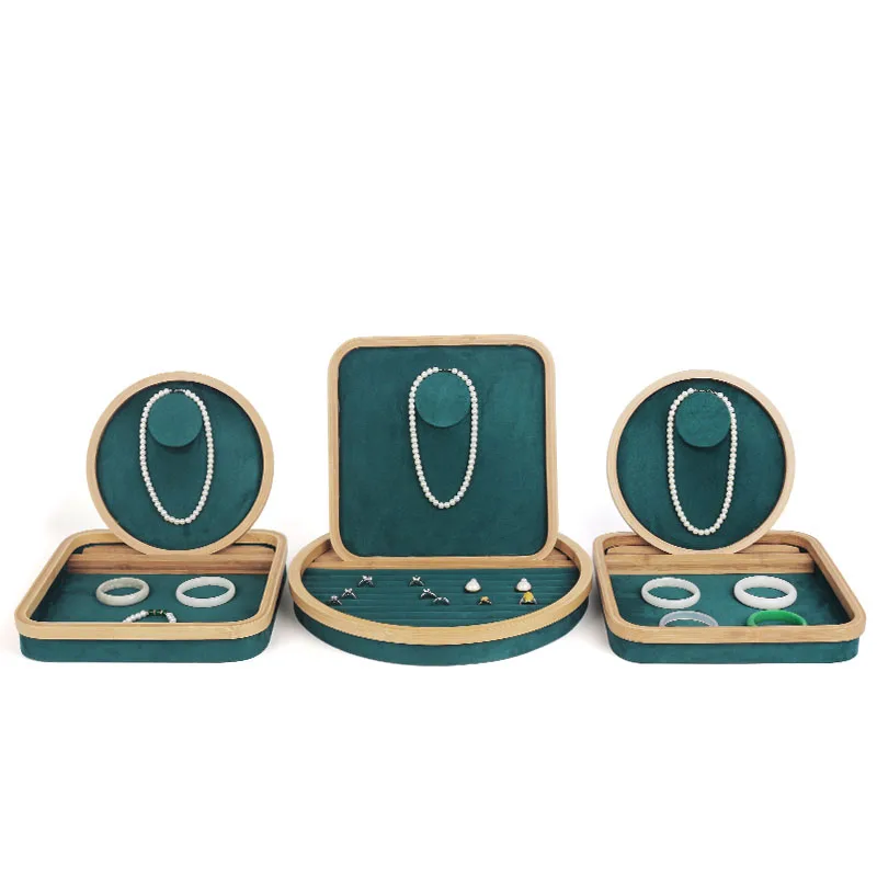 

Multifunction Three Pieces Suit Solid Wood Jewelry Display Trays Femal Ring Earring Pendent Bracelet Show Plate Jewellery Holder