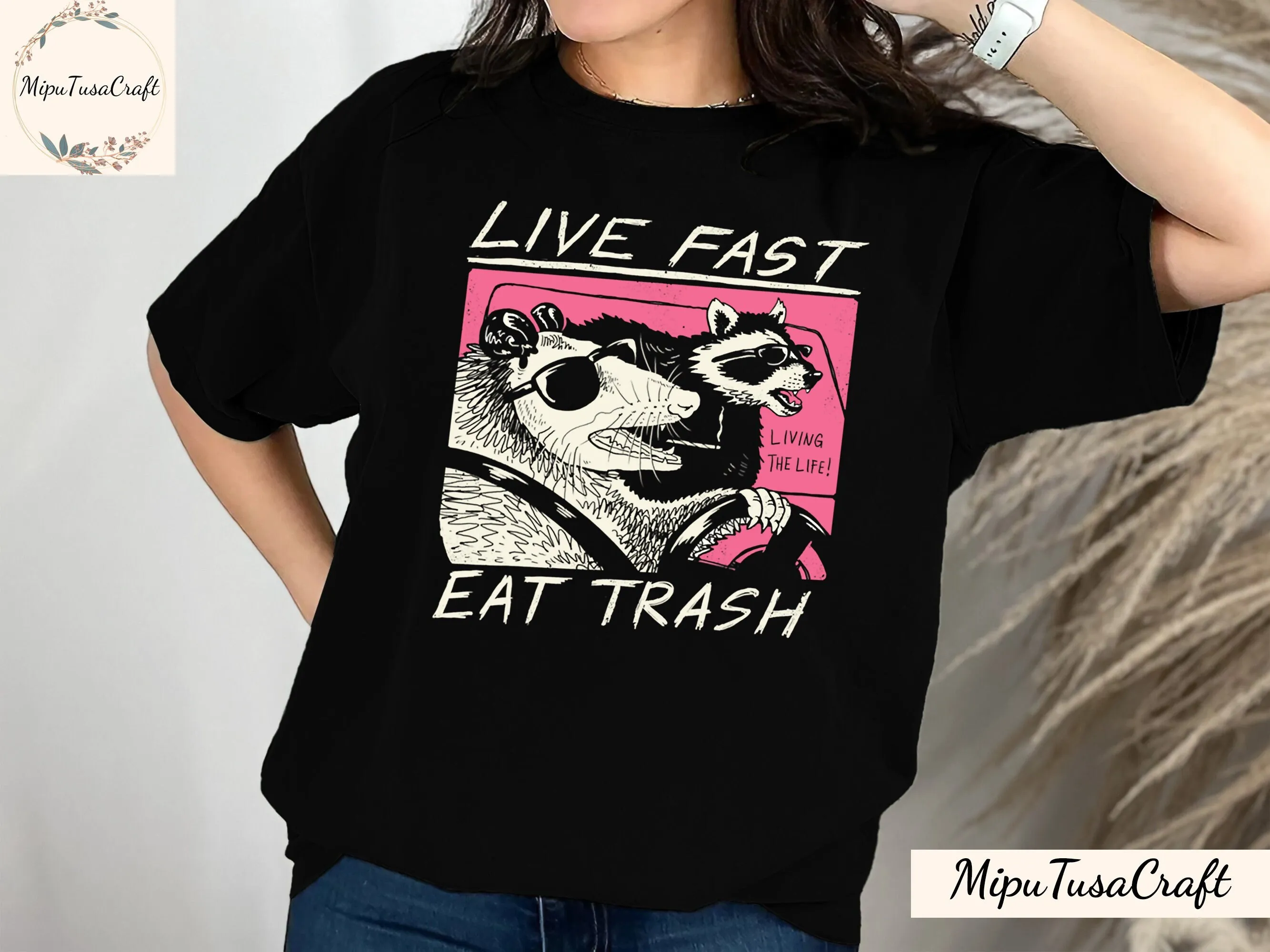 Футболка Live Fast Eat Trash And Get Hit By A Car Raccoon Funny Opos Animal Lover Sweat
