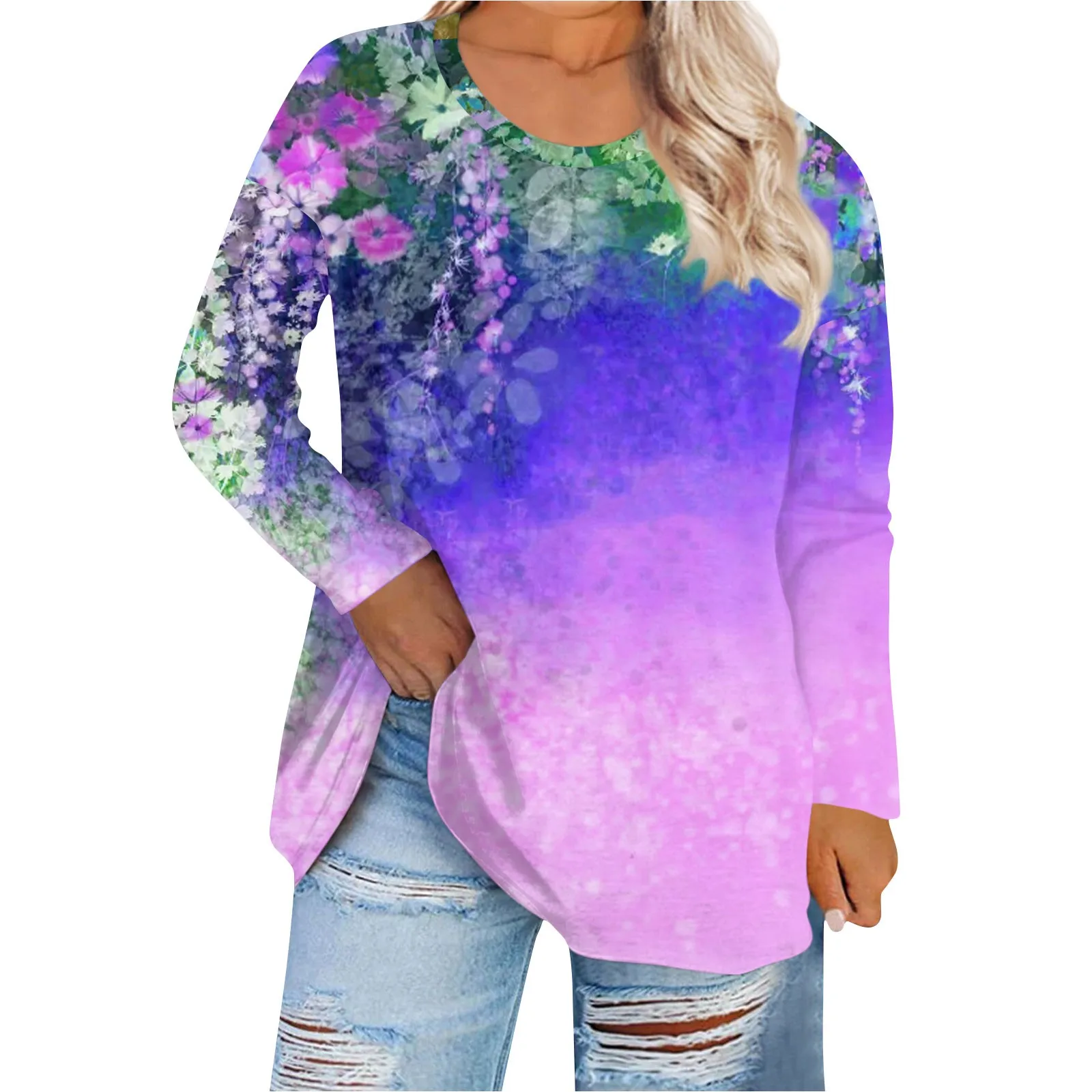 

Fashion Women Flowers T Shirt Autumn Long Sleeve Top Female O-neck Tees Ladies Casual Pullover Fashion Women Streetwear