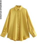 pailete women 2022 fashion satin oversized asymmetric blouses vintage long sleeve button up female shirts chic tops
