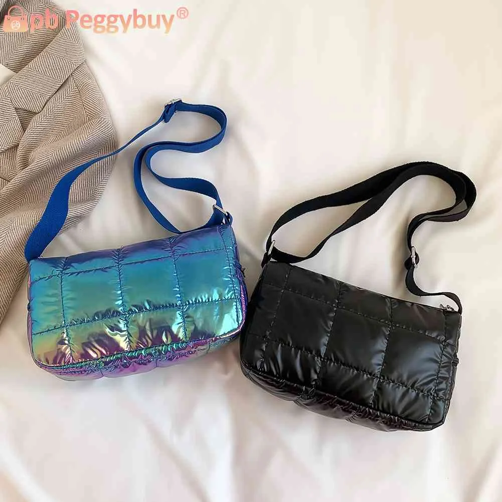 

Модные женские сумки, стеганая зимняя дамская сумка-шоппер в клетку, простая повседневная элегантная мягкая нейлоновая Портативная сумка д...