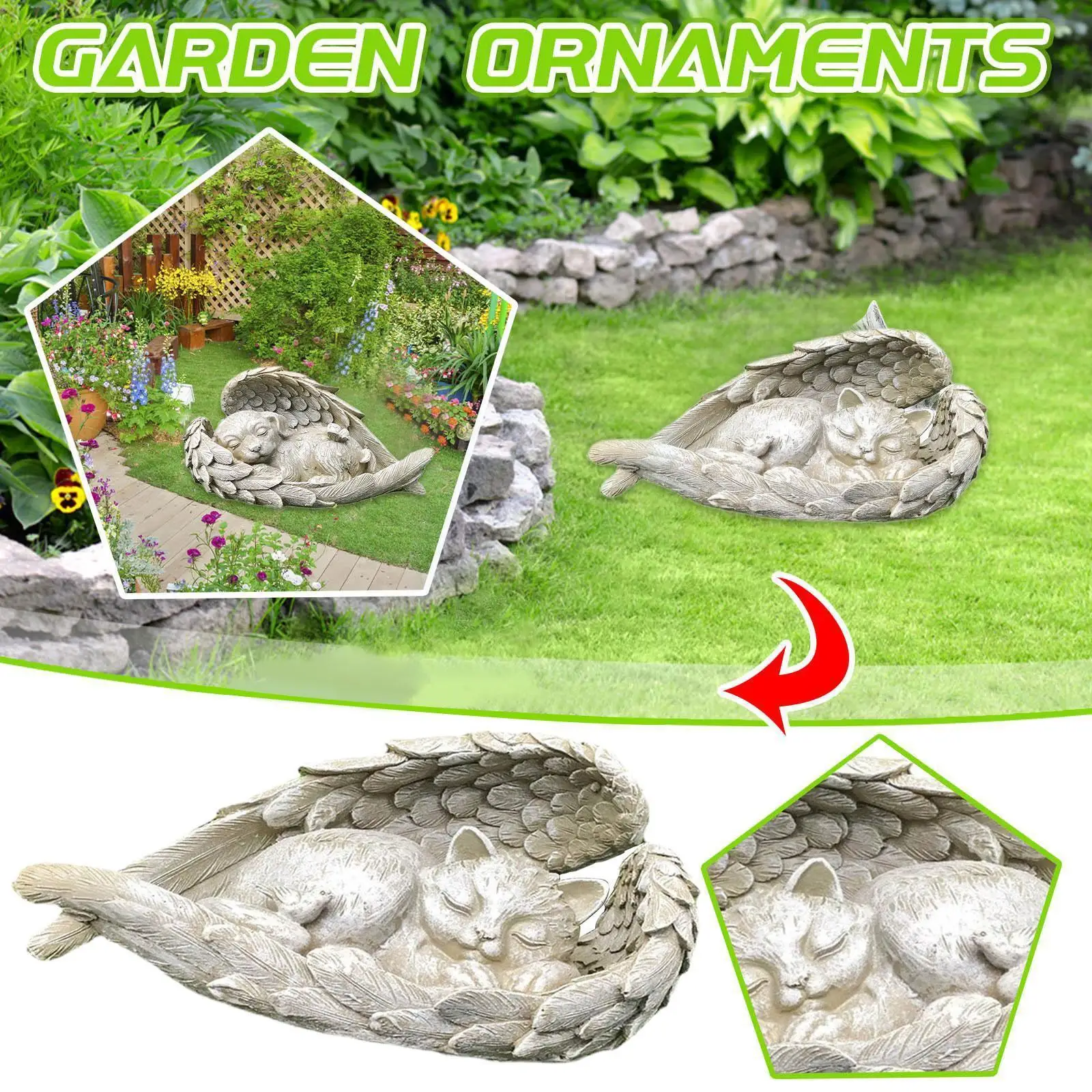 

Angel Cats Tribute Pet Statue Sculpture Outdoor Garden Pet Tombstone Memorial Decoration Sleeping Figurines Angel's Resin W J1Y5