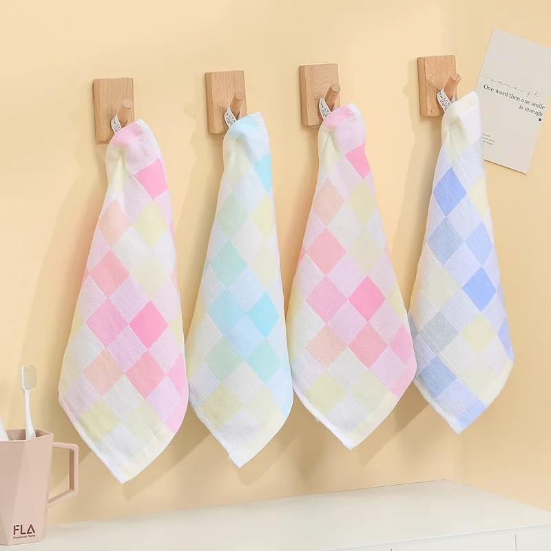 

100% Cotton Square Cloth Color Grid Gauze Small Towel Children Gauze Saliva Towel Kindergarten Handkerchief Towel Wholesale