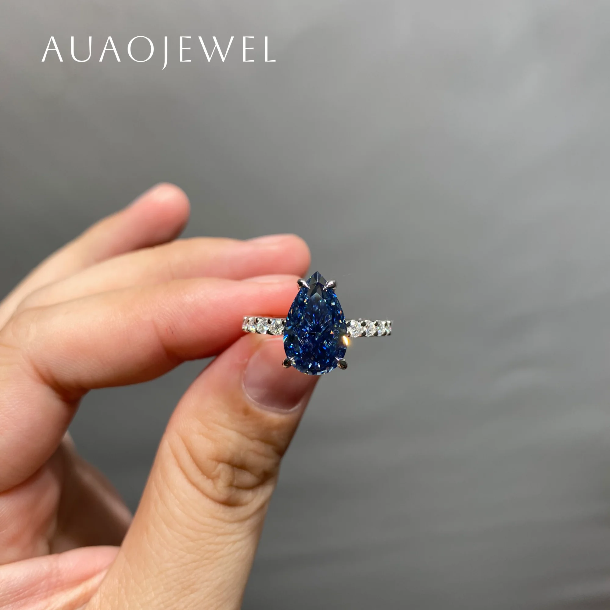AUAOJEWEL кольцо с муассанитом и грушей синие драгоценные камни стерлинговое серебро
