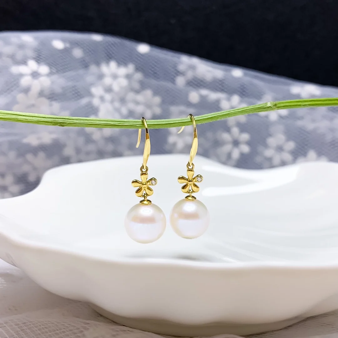 Женские серьги-подвески shilovem желтое золото 18 карат с натуральным пресноводным