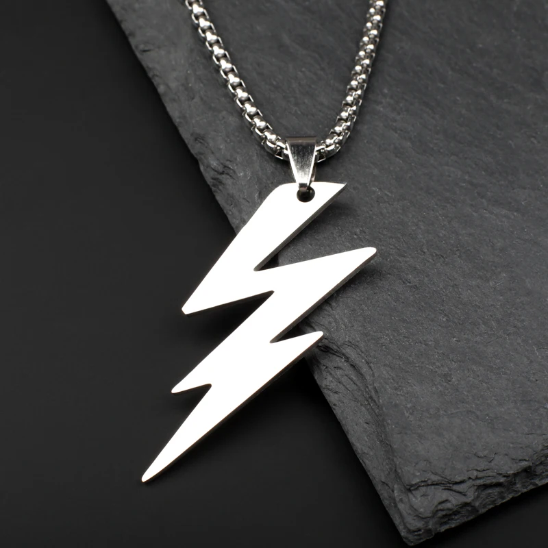 

Exquisite Lightning Shaped Necklace Jewelry 2022 Male Stainless Steel Thunder Current Sign Free Cool Men Original Pendant Chain