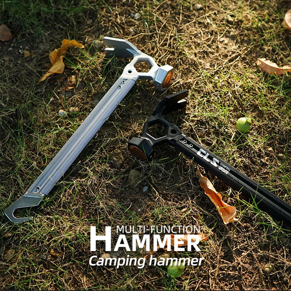

Camping Traveling Hiking Tent Stake Hammer Survival Multitool Nail Puller Wrench Punch Tool Outdoor Equipment Black
