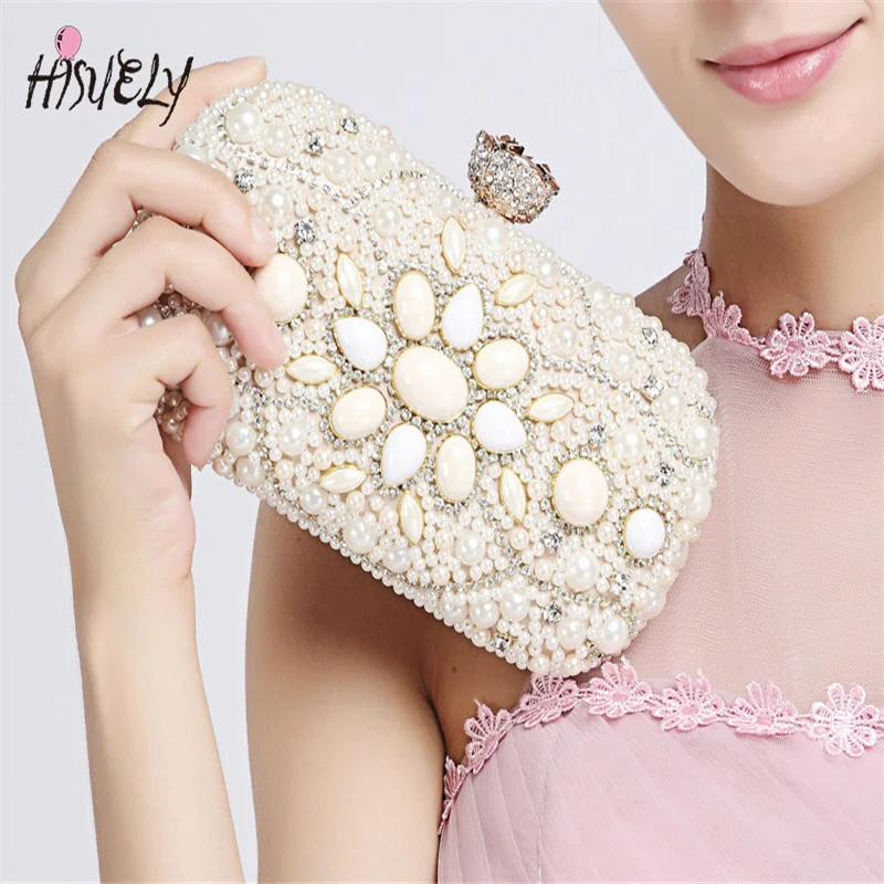 

2023 full Imitation Pearl Crystal Clutch Bags Beading Dinner Party Hand Bags Bridal Wedding dinner bag WY104