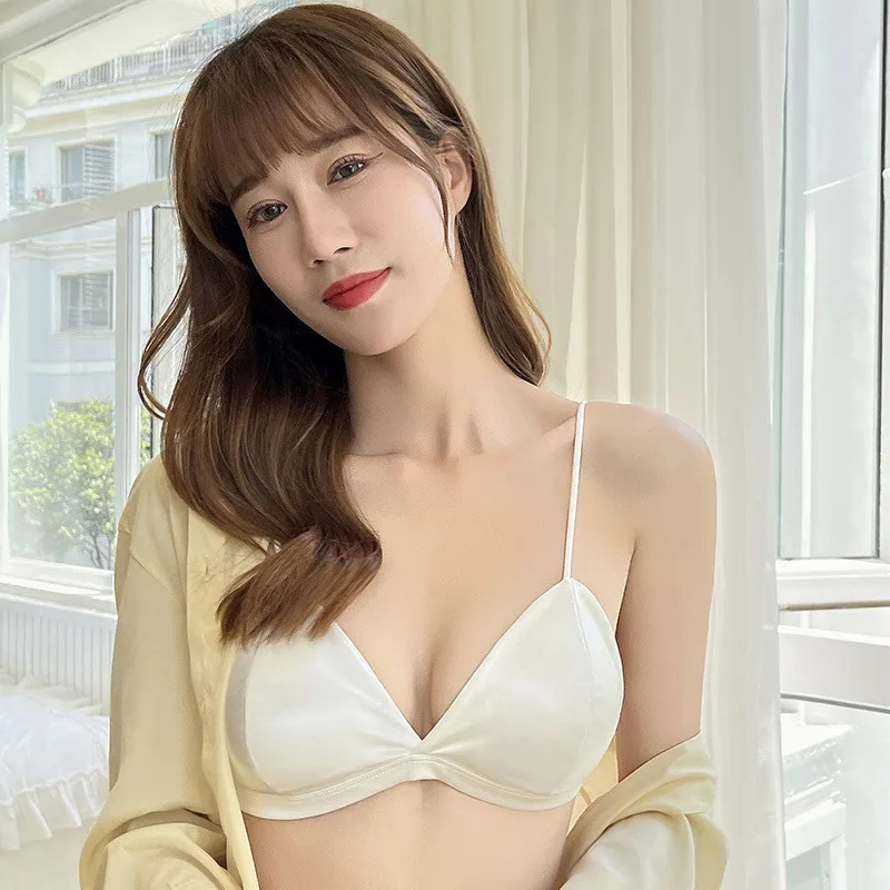 Women's French Style Bra Girl Wrapped Chest Adjustable Shoulder Strap Single Buckle Satin Sexy Tube Top Underwear Lingerie