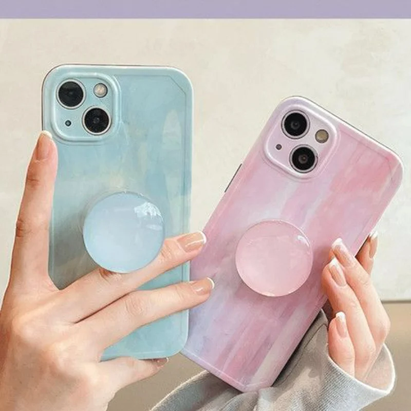 

Iphone Mobile Phone Case For 11/12/13/14por Max/Xs/Xr/78plus All-Inclusive Bright Surface Soft Shell Stand Solid Color Ins