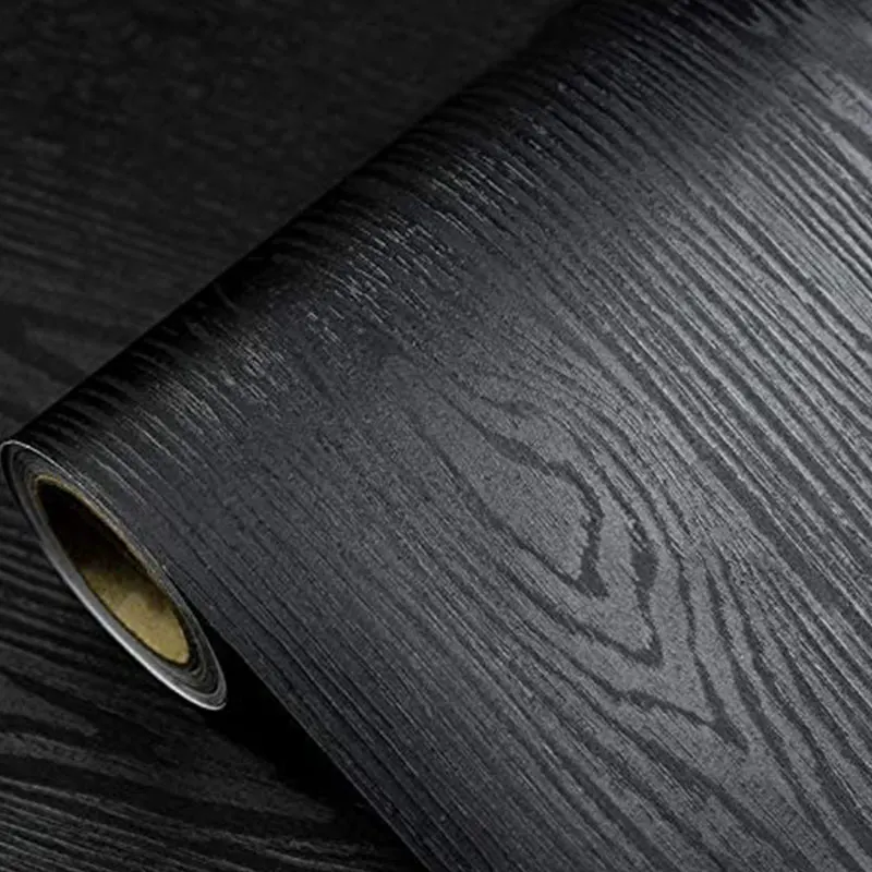 Wokhome Black Wood Self-Adhesive Wallpaper Roll Countertop Furniture Kitchen Wall Waterproof Vinyl Peel and Stick Wall Stickers