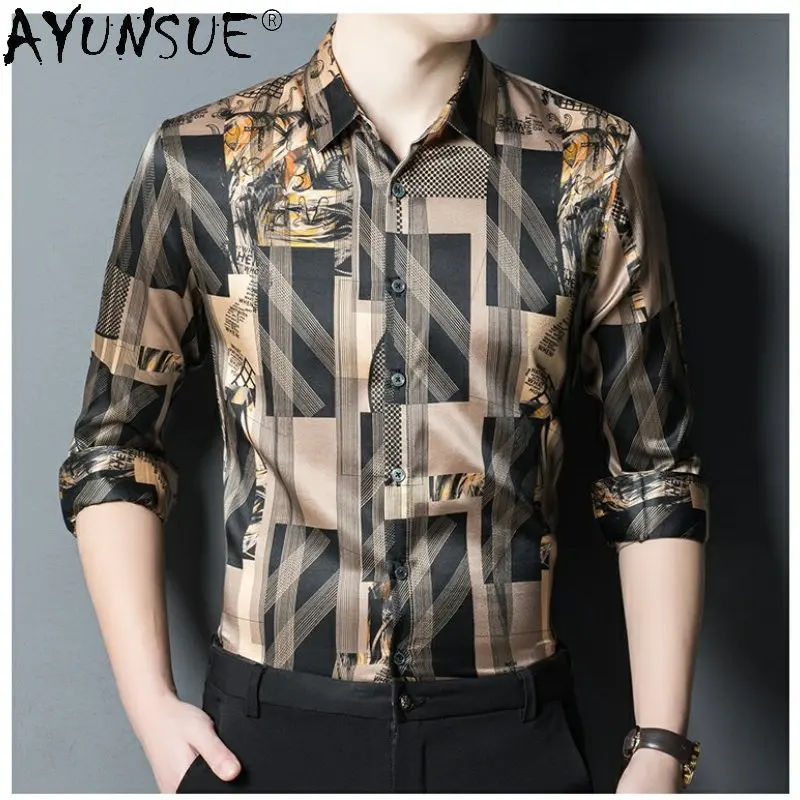 

90.8% натуральная кожа, модная мужская рубашка с длинным рукавом и принтом в полоску из шелковой ленты, Мужская одежда, рубашка для мужчин