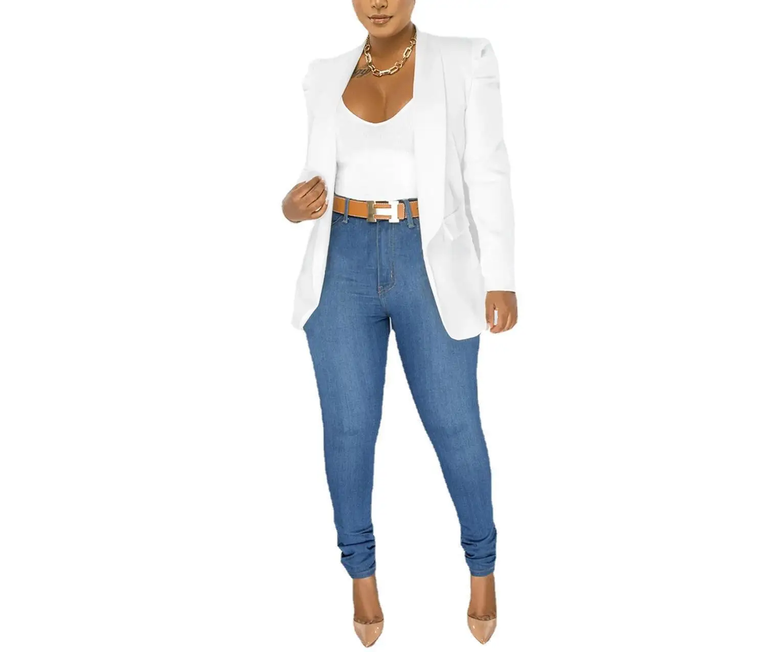 2023 Autumn Fashion New Solid Color Long-sleeved Wrinkled Puff Sleeve Suit Jacket Blazer Women