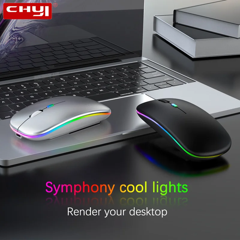 

CHUYI Wireless Bluetooth Mouse USB Rechargeable RGB Mause for Computer Laptop PC Gamer Macbook Gaming Slim Mice 2.4GHz 1600DPI