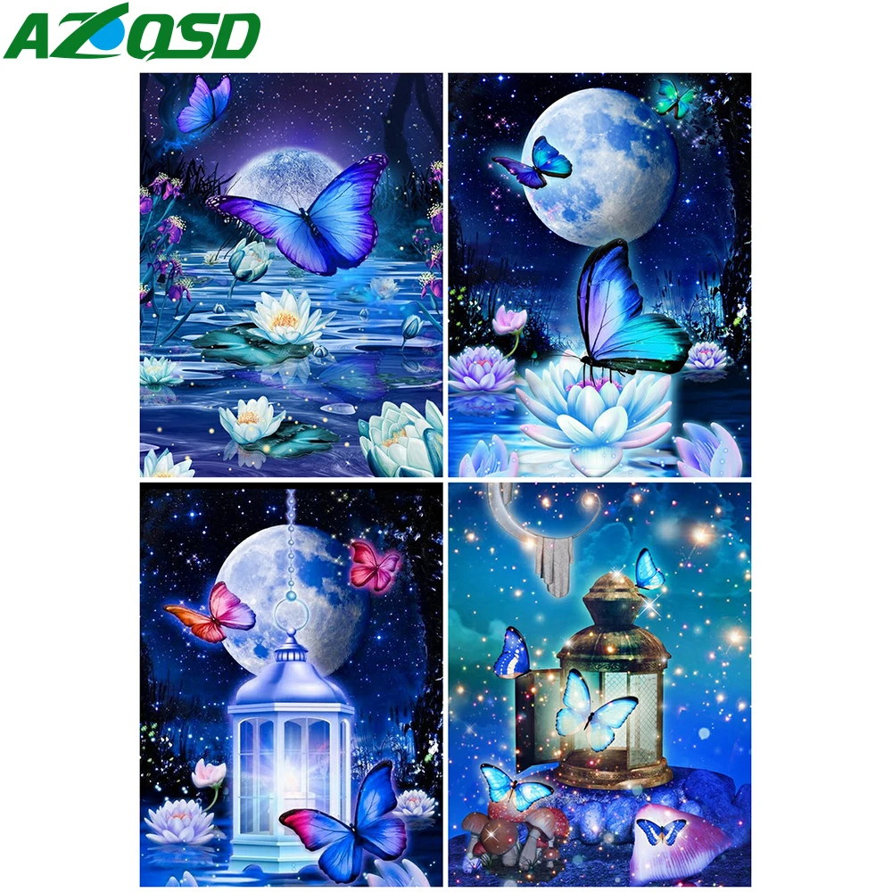 

AZQSD Алмазная мозаика Луна полная квадратная Алмазная Вышивка Бабочка Новое поступление пейзаж кристальная картина домашний декор
