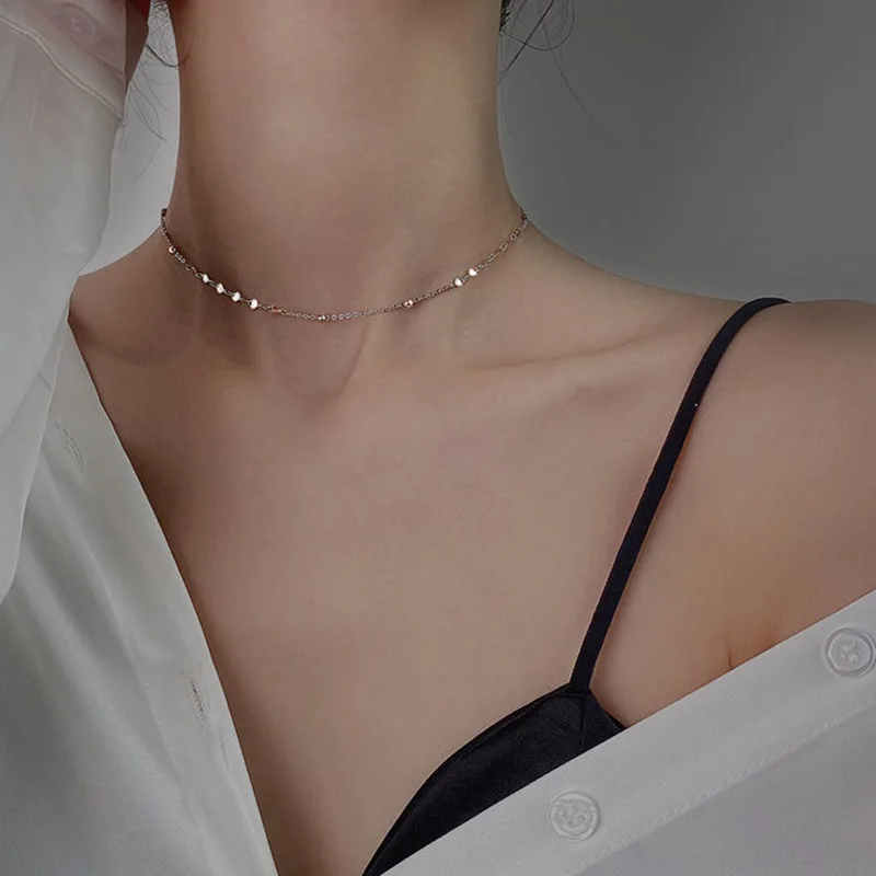 

Silver Color Love Necklace Multiple Peach Heart Disc Pendant Collarbone Chain Birthday Party Gift fashion Jewelry Gor Women
