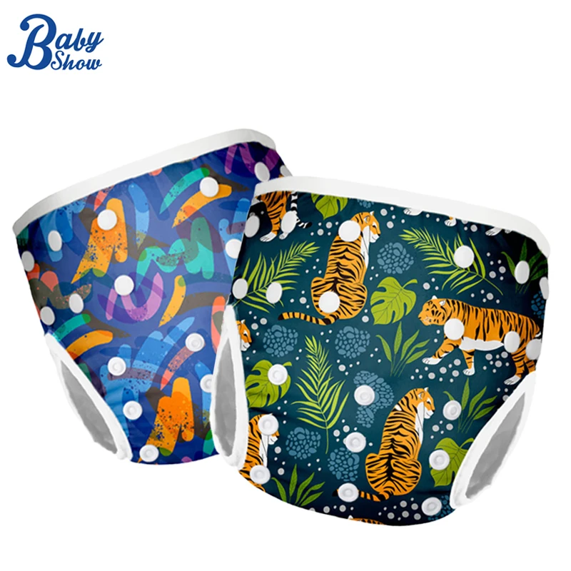 

Reusable Baby Swimming Diapers Tiger Printed Washable Nappies Pool Pants for Girls Boys Adjustable Toddler Swimming Trunks