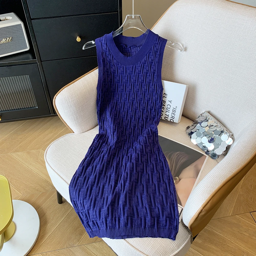 Женское Трикотажное Мини-платье Без Рукавов Облегающее Платье С Круглым Вырезом