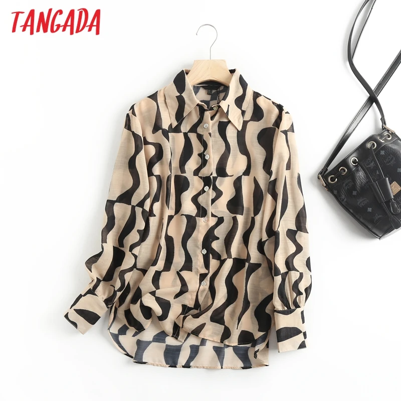 

Tangada 2022 women retro print blouse long sleeve chic female elegant loose shirt blusas femininas 6D33