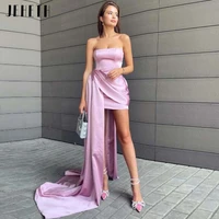 jeheth short sexy strapless satin prom dresses backless pink above knee mini party gown sweep train robes de soir%c3%a9e %d9%81%d8%b3%d8%a7%d8%aa%d9%8a%d9%86 %d8%a7%d9%84%d8%b3%d9%87%d8%b1