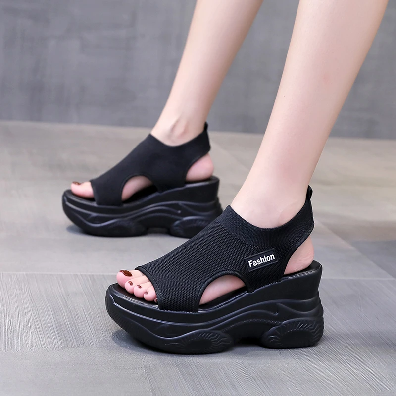 

2023 Women Sandals Wedge Heel Elastic Cloth Cover Foot Ladies Sandals Thick-soled Casual Women's Shoes Sandalias De Mujer Sapato